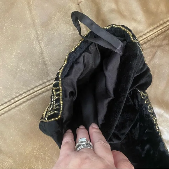 Luxury Embroidered Rhinestone Embellished Velvet Christmas Stocking Black Gold - Picture 7 of 7